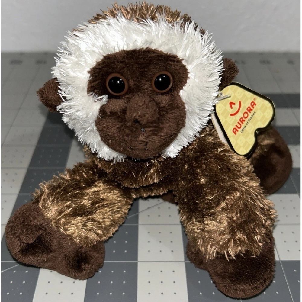 Aurora World Brown Gibbon Monkey Ape Chimp Floppy Stuffed Animal Plush 5 inch